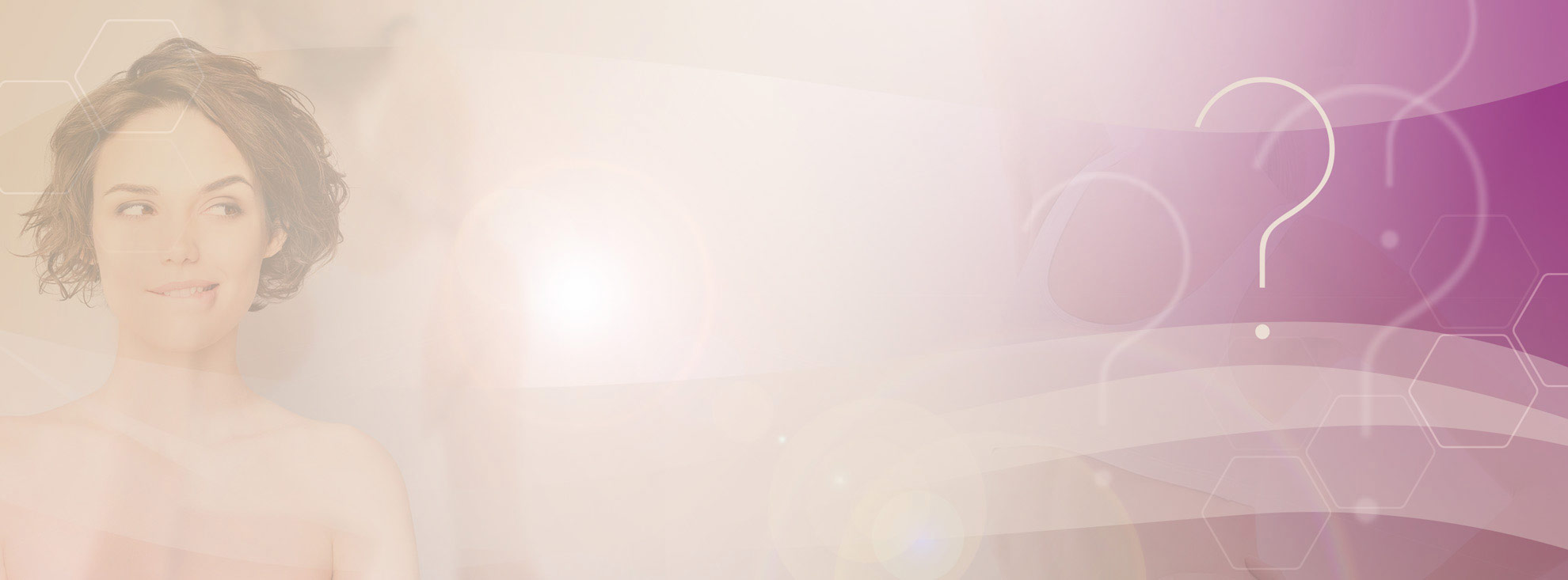 Background image with a woman thinking and some question marks