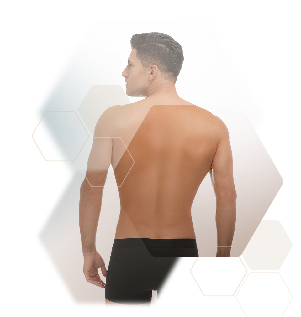 Photo attractive man backview no hairs on back and shoulders