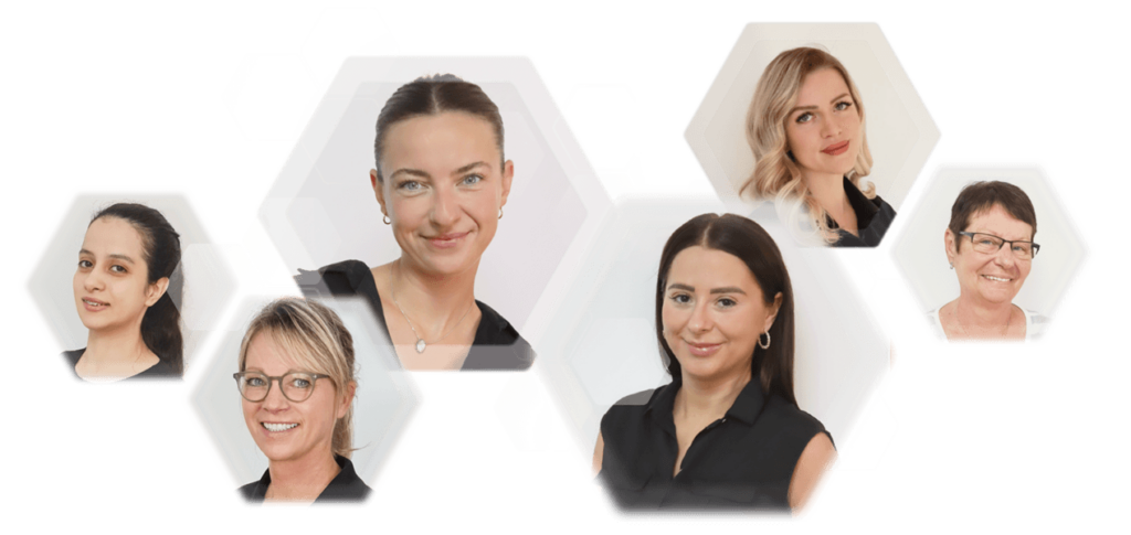 Fotokollage Fotokollage Portrait Mitarbeiterinnen Haarfreiheit Management